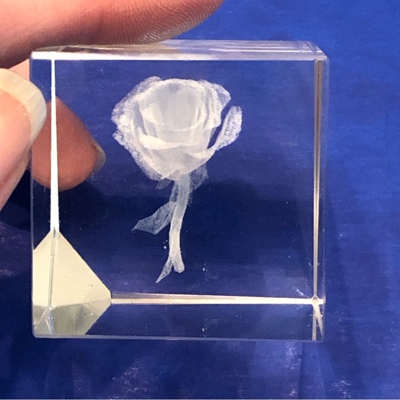 Laser Etched Cube Rose Paperweight Beveled Edge 1.5 inches - Picture 2 of 2